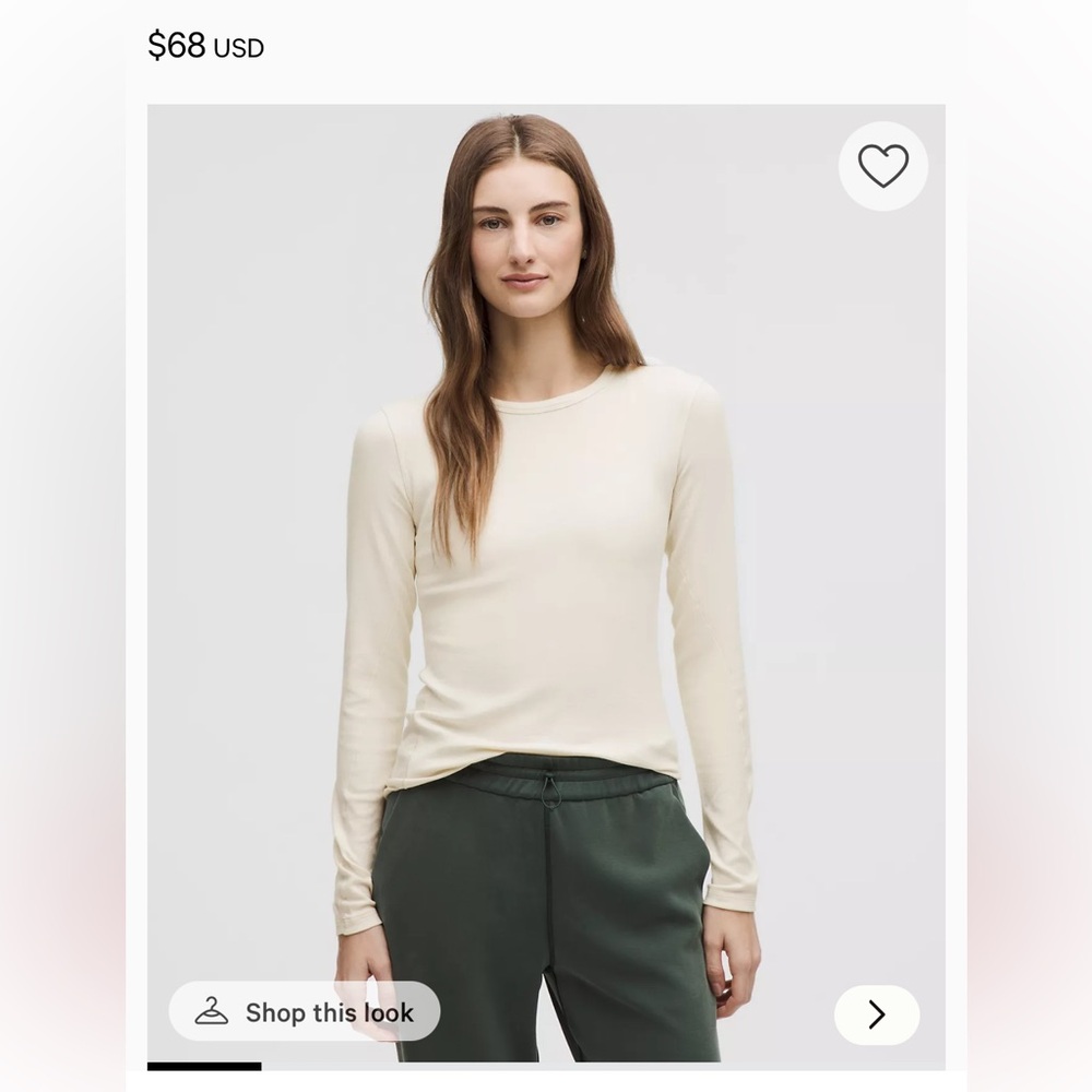 lululemon light ivory Long Sleeve Top